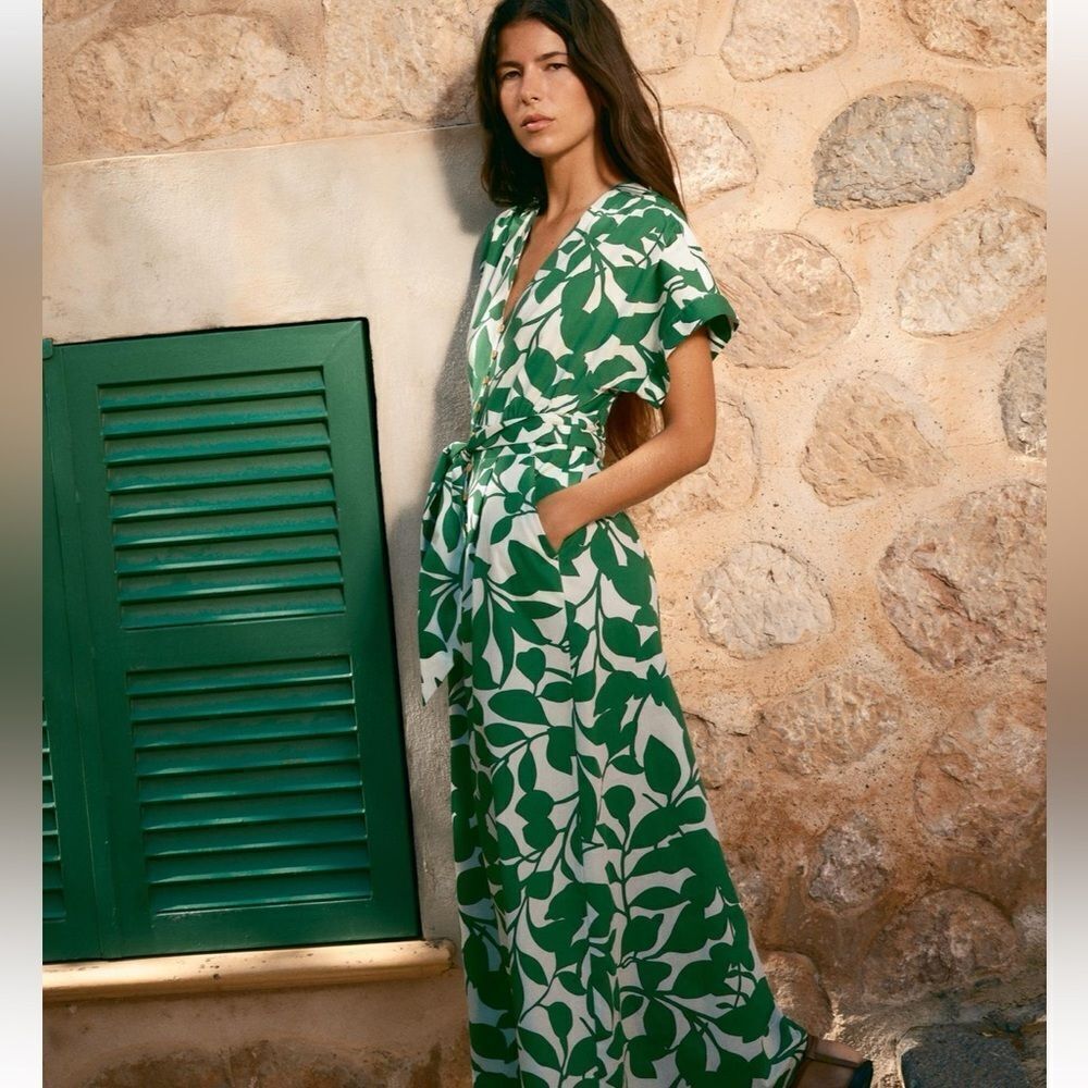 Zara 100% cotton printed belted midi dress
